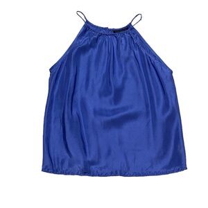 Y2K Express Halter Tank Top Womens S Blue Shirt 100% Silk Blouse Vintage Casual